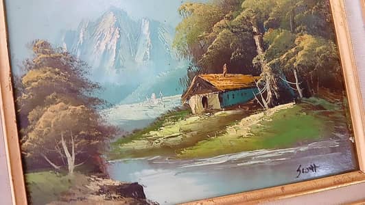 Pair of Vintage Landscape Oil Paintings - Solid Wood Gold Frames