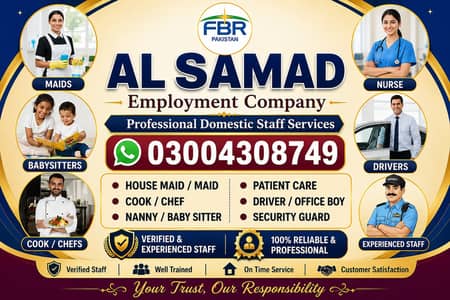 House Maid, Driver, Babysitter, Nurse, Couple, Nanny, Driver & Cook