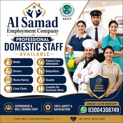 House maids , Couple, Baby Sitter , Chef , Cook , Patient Care ,Nurse