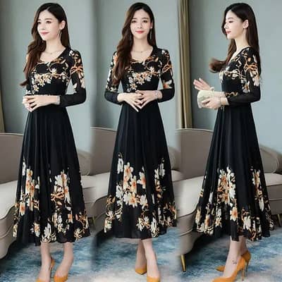 long sleeve floral red dress for women