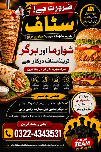 Shawarma And Burgers Trained staff Required