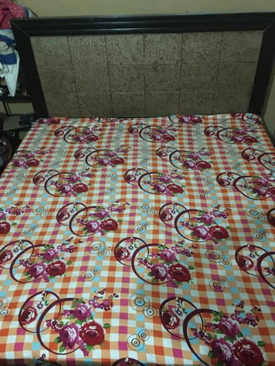 Wooden Double Bed with Stylish Headboard – Great Condition