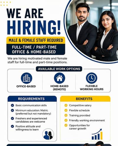 hiring staff  made male female for office based,home based