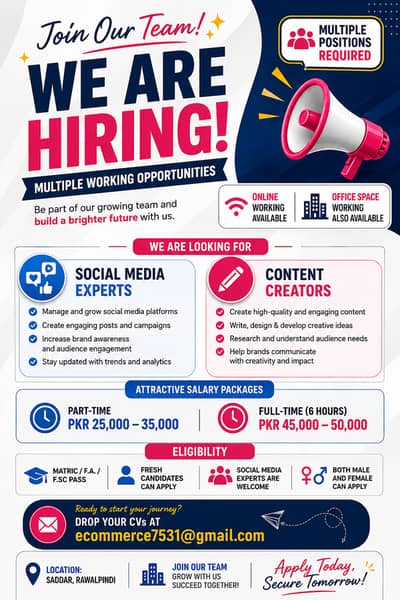 We required staff(Males and Females) for office or remote work.