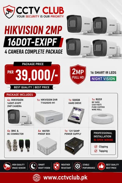 Hikvision 2MP Night Vision CCTV Camera Package