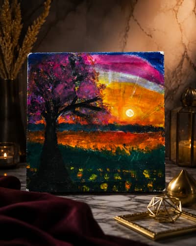 Handmade Sunset Landscape Acrylic Painting | Luxury Wall Art