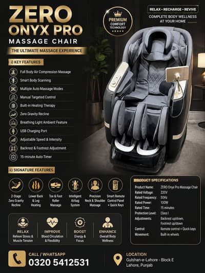 ZERO Onyx Pro Full Body Massage Chair Massager Chair Zero