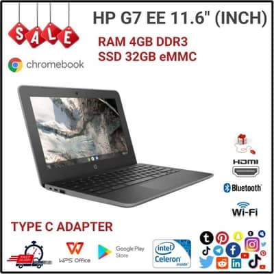 HP G7 EE Chromebook(play store+180°] | RAM  4GB+SSD 32GB only watsapp