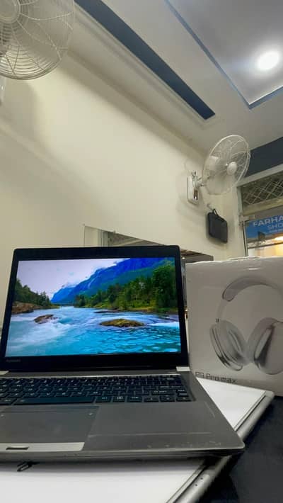 Toshiba laptop with headphones