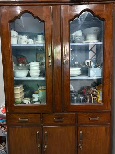wooden showcase with drawers