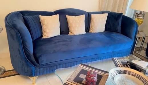 Premium 6-Seater Royal Blue Velvet Sofa Set (Excellent Condition)