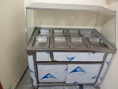 Stainless Steel Commercial Food Counter with Glass Display (8 Trays)