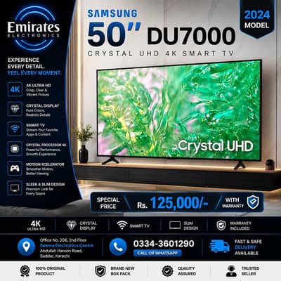 Samsung 50 Inch DU7000 Crystal UHD 4K Smart TV | Brand New