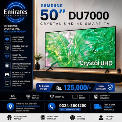 Samsung 50 Inch DU7000 Crystal UHD 4K Smart TV | Brand New