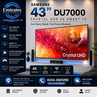 Samsung 43 Inch DU7000 Crystal UHD 4K Smart TV | Brand New