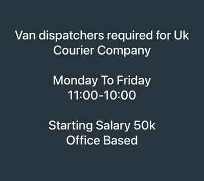 Van Dispatcher Uk Based Courier company