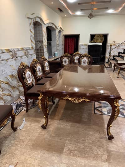 Luxury Chiniot Sheesham Wood Dining Table Set | 8+2 Chairs