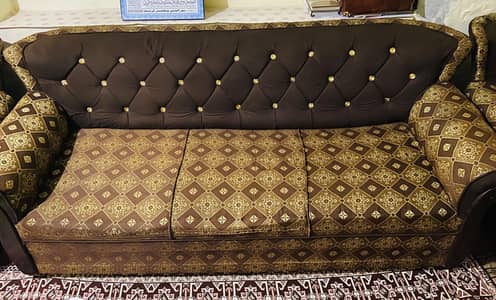 5 Seater Brown Fabric Sofa Set | Used | Good Condition