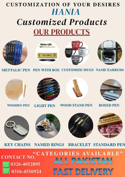 Customised Products Pens, keychains, bracelets, Earbuds, light pens,