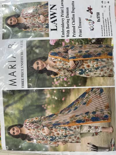 Maria. b Freash new lawn 3pcs with chiffon dupatta