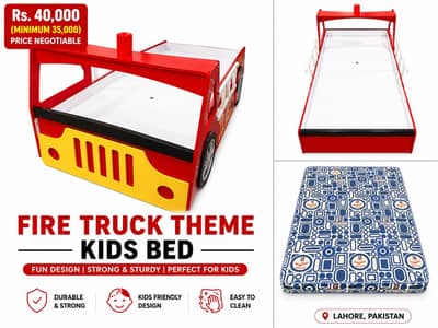 Fire truck theme wooden kids bed for 50,000(slightly negotiable)