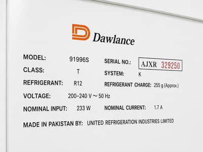 Dawlance Refrigerator Data Plate / Specification