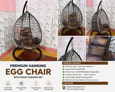 Hanging Egg Swing Chair with Foam Cushion | 9/10 Condition | Like New