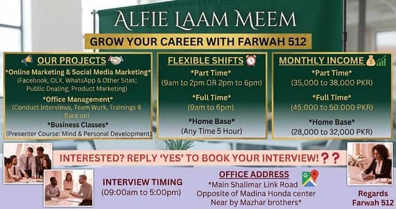online and in-person jobs in Lahore for male and female