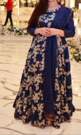 Elegant Navy Blue & Gold Fancy Gown / Party Wear Dress