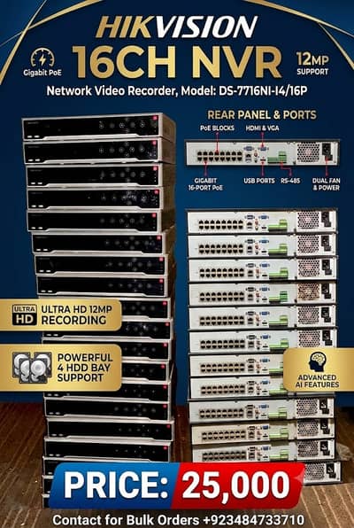 Hikvision 16 Channel NVR DS-7716NI-I4/16P 12MP PoE CCTV Recorder 4 Bay