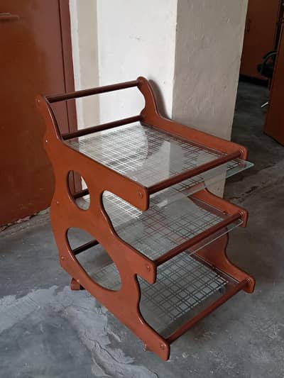 Wooden Serving Trolley with Glass Shelves