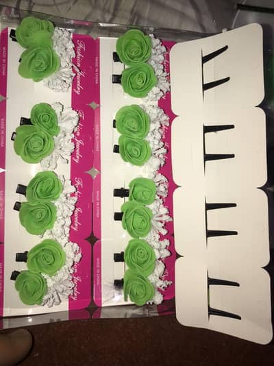 14 August green rose hair clips for kids available in stock