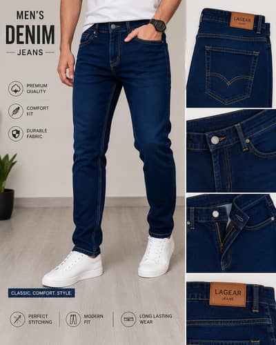 Men's Premium Stretch Denim Jeans – Blue & Black