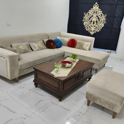 7 Seater L Shape Sofa Set + Center Table | Excellent Condition |