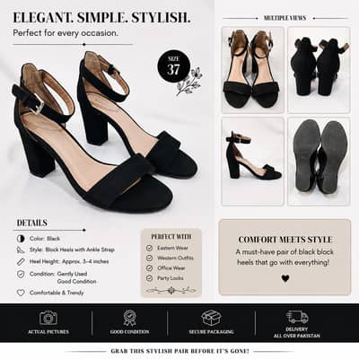 Black Block Heel Sandals for Women – Size 37 | Party, Office & Casual