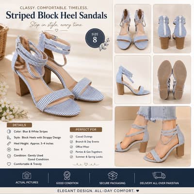 Ladies Block Heel Sandals | Size 8 | Party & Casual Wear