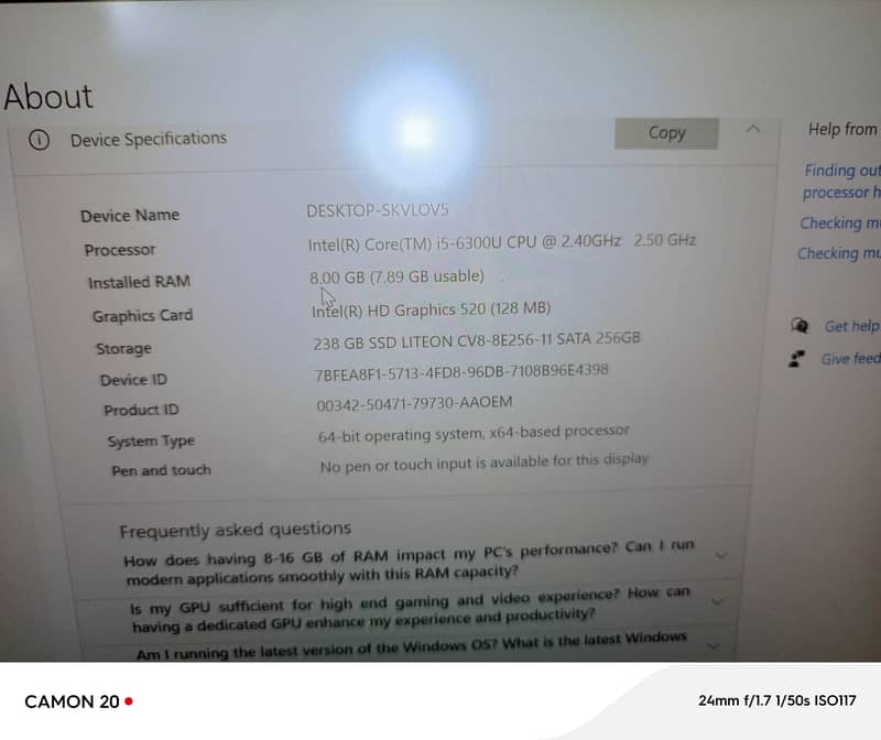 Device Name  DESKTOP-SKVLOV5  Finding out processor h  Processor  Inte 1