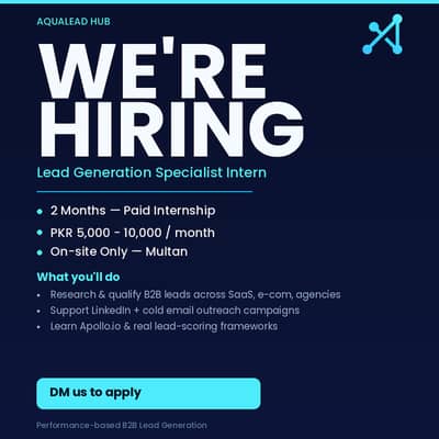 Lead Generation Intern Required in Multan - Paid Internship