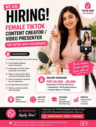 Female Video Presenter Required for Product Shoot - TikTok Shop USA