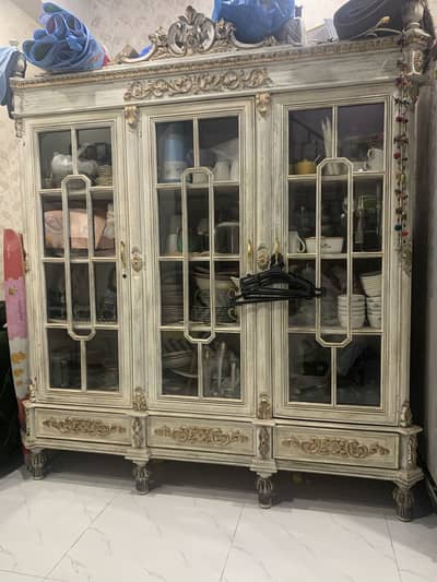 White deco paint Solid wood chinioti style crockery showcase