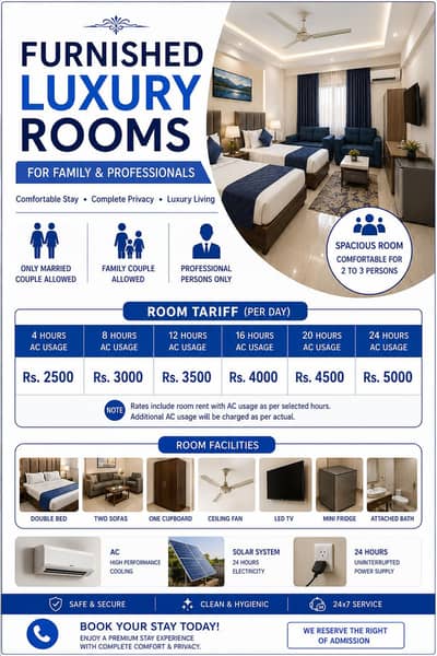 furnished luxury AC room on per day at 6 no chungi Multan