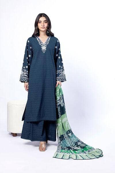 Teal Blue with White Embroidery unstitched 3 piece
