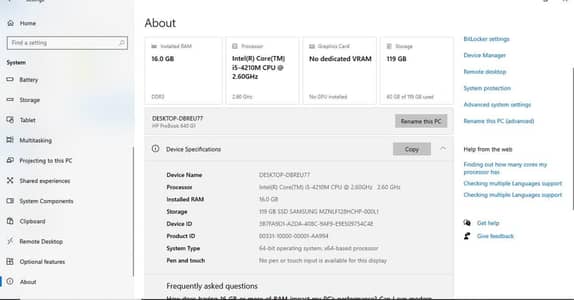 hp company core i5 generation 416 gb ram 128 gb memory