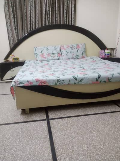 King size bed for sale no mattress wood made with 2 tables