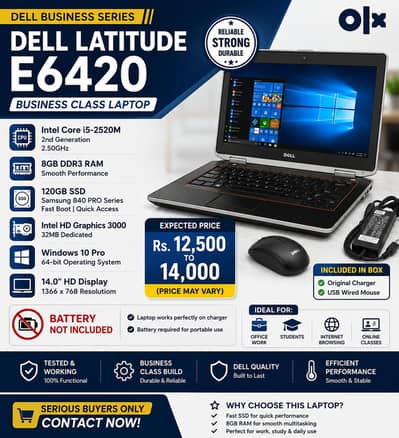 Dell Latitude E6420 | Core i5 | 8GB RAM | 120GB SSD | Charger + Mouse