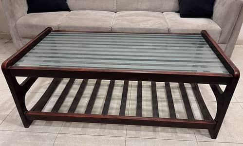 Solid Wooden Glass Top Center Table – Premium Coffee Table