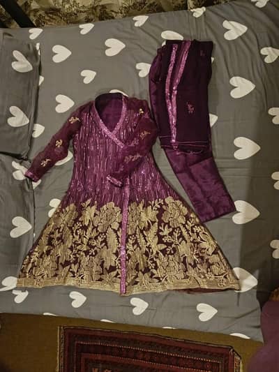 purple panel angrakha with trouser and dupatta