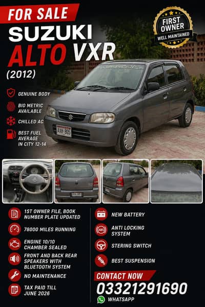 Suzuki Alto 2012 family used 1st owner car with sealed engine