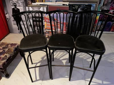 Set of 3 Black Modern Bar Chairs | Metal Frame | Cushioned Seats