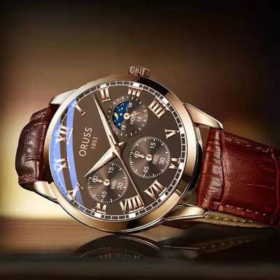 oriss 185 men's luminous waterproof chronograh watch brown leather